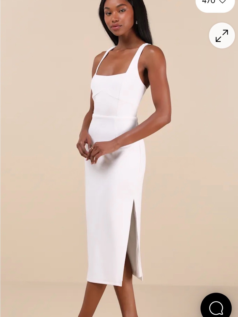 Lulu's White Square-Neck Midi Dress with Side Slit